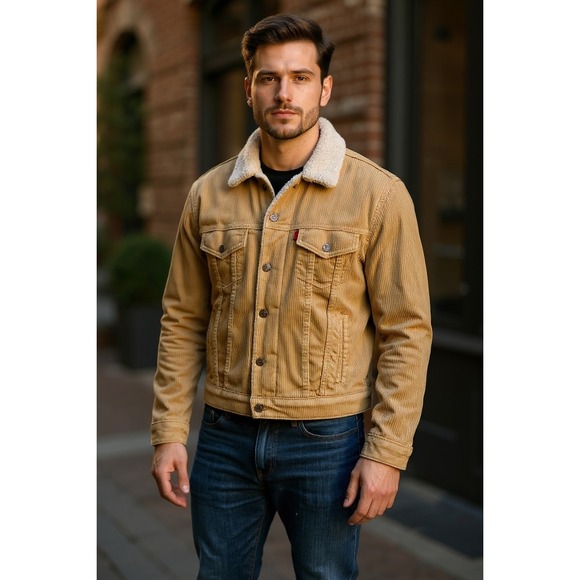 Levi Strauss & Co Other - Levi Strauss & Co Mens Corduroy Sherpa Lined Trucker Jacket Tan XL